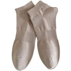 Katoenen sokken for heren, lente en zomer, korte sokken met geborduurde letters, effen sportbootsokken, zweetabsorberende sokken (5 paar)(Color:Khaki)