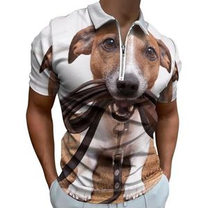 Leuke Jack Russell Terrier Honden Half Zip-up Polo Shirts Voor Mannen Slim Fit Korte Mouw T-shirt Sneldrogende Golf Tops Tees 6XL