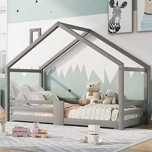 Moimhear Kinderbed, 90 x 200 cm, klein huis-ontwerp, grenenhout, huisbed voor kinderen