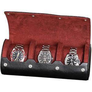 ROTHWELL Watch Roll Travel Case voor 3 horloges | Stevige draagbare bescherming, past op alle polshorloges en smartwatches tot 50 mm (zwart/rood)