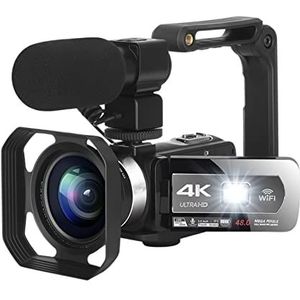 Videocamera, 4K Video Camera Vlogging Camera Recorder WIFI Vullen Licht 4 8MP 3.0 ""IPS Touchscreen video Cmacorder met automatische focus(Standard)