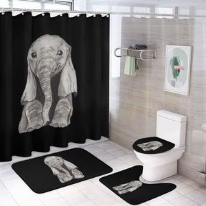 Baby olifant 4 stuks badkamer sets met douchegordijn toilet deksel cover en tapijten