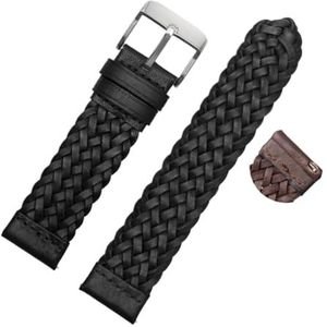 LQXHZ 20mm 22mm 24mm Lederen Gevlochten Horlogebandje Mannen Vrouwen Quick Release Koeienhuid Pols Band Armband Accessoires (Color : Black silver buckle, Size : 22mm)