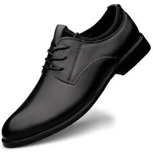 Geklede schoenen for heren met veters, ronde neus, vegan lederen derbyschoenen, antislip rubberen zool, antislip antislip lage feestschoenen (Color : Black, Size : 40 EU)