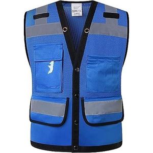 Veiligheidsvest Voor Fietsers Reflecterend Veiligheidsvest Met Hoge Zichtbaarheid Met Zakken Werkvest Zomer Heren Opvallend Vest Voor Donkere Uren(Blue,XL)