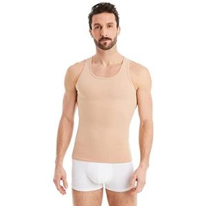 FINN Figuurvormend compressieshirt voor heren, met buikweg-effect, mouwloze shapewear, tank-top van katoen, body shaper onderhemd voor een platte buik, huidskleur, M