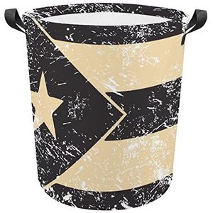 Zwarte Puerto Rico Retro Vlag Grappige Wasmanden Met Handvatten Waterdichte Opvouwbare Kleding Hampers Opslag Bin Organizer