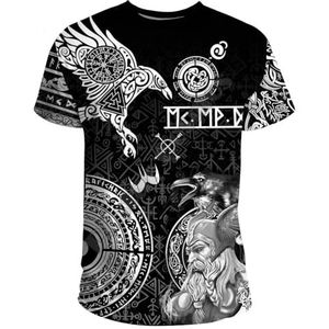Nordic Celtic Odin Raven T-shirt - Viking 3D Digitaal Printen Vegvisir Unisex Ronde Hals Casual Straat Korte Mouwen - Middeleeuwse Pagan Summer Fitness Top (Color : Crow E, Size : 5XL)