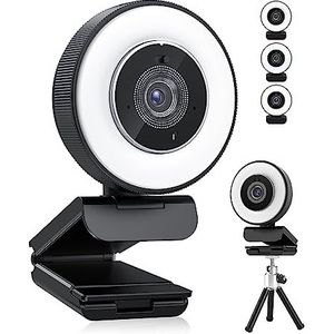 USB-webcamera HD-webcam 4K 30 fps met instelbare ringverlichting en microfoon, autofocus-webcam met privacyafdekking for conferenties, livestreaming, opname Voor conferenties, opname