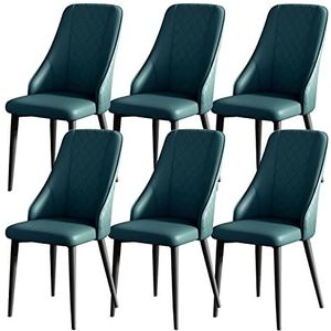 GEIRONV Keuken eetkamerstoelen set van 6, PU lederen keuken hoge rugleuning gewatteerde zachte zitting stevige koolstofstalen metalen poten Eetstoelen (Color : Dark Green, Size : Black leg)