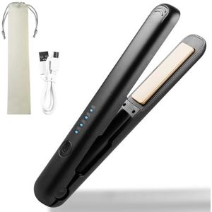 BYZESTY Mini 2-in-1 Draadloze Stijltang en Krultang, Keramische Coating, Ideal voor Kort en Krullend Haar (Zwart, 2 cm x 1 cm)