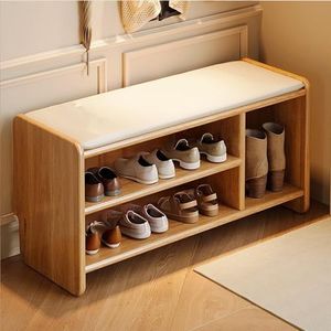 LQVAIPT Schoenenkast Zitbank Organizer voor Schoenen Kruk met Opbergruimte voor Voordeur Schoenenrek Slaapkamer Bank Eind Bed - Noce (Hoofdkleur, 80 cm)