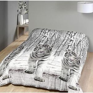 J&K Markets Dekbed, bedrukt, tijger, wit, 220 x 240 cm, voor tweepersoonsbed, 550 g/m², warm, voelt aan als perzikhuid, 100% microvezel