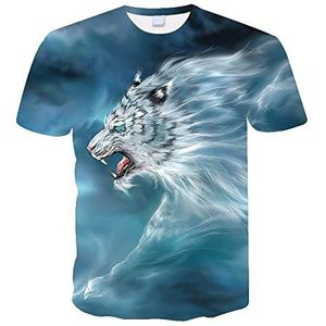 Heren T-shirt 3D bedrukt patroon heren 3D bedrukt leeuw tijger T-shirt plus cool print zomer shirt top blouse, Leeuw-8, 3XL