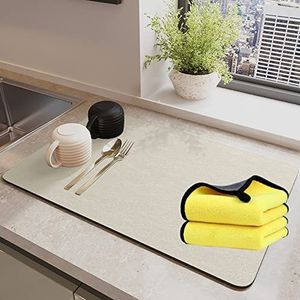 Super absorberende afvoermat voor keuken, absorberende keukenmat, koffiemachinemat, droogmat voor aanrecht (40 x 50 cm, beige)