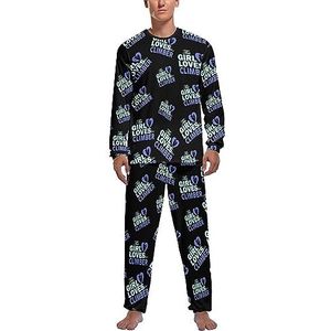 Girl Loves Climber zachte herenpyjama-set comfortabele loungewear met lange mouwen, top en broek, geschenken XL