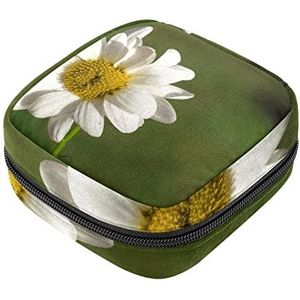 Maandverband Opbergtas, Vrouwelijke Product Pouches Draagbare Periode Kit Tas voor Meisjes Vrouwen Dames Mooie Madeliefje met Onscherpe Achtergrond, Meerkleurig, 4.7x6.6x6.6 in/12x17x17 cm