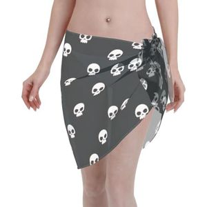 Schedel Print Elegante Strand Wrap, Bikini Cover Up, Badmode Jurk, voor Vrouwen, Perfect voor Zwembad en Resort Zwart, Zwart, one size