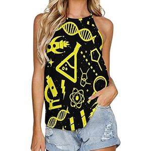 Wetenschap zwart en geel dames tanktop zomer mouwloze t-shirts halter casual vest blouse print t-shirt L