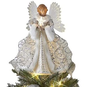 Kerstengel boomkant, rustieke kerstboompiek met engelhanger, elegant engelbeeldje, boomkroon, glanzend, voor binnen en buiten, kerstboomversiering, party, woondecoratie