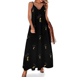 I Love You California Maxi-jurk voor dames, zomer, V-hals, mouwloos, spaghettibandjes, lange jurk