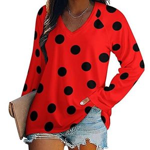 Black Dot Ladybugs Skin Dames Lange Mouw V-hals T-shirts Herfst Tops Trui Tuniek Tee voor Leggings