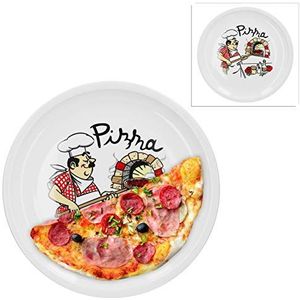 Van Well 2-delige set pizzaborden groot Ø 29,5 cm met keukenchef-motief gastronomische accessoires pizza-bakkerij stabiel porselein servies grillbord serveerplaat antipasti