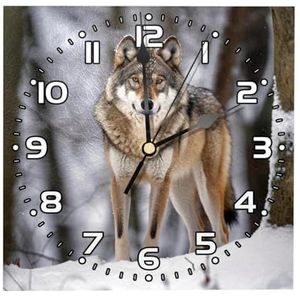 YTYVAGT Wandklok, moderne klokken op batterijen, Wild Animal Wolf Sneeuw, Vierkante stille klok 7.85 inch