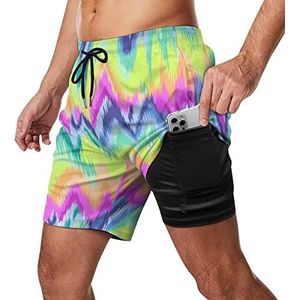 Rainbow Chevron Tie Dye Zwembroek voor heren, sneldrogend, 2-in-1 strandsportshorts met compressieliner en zak