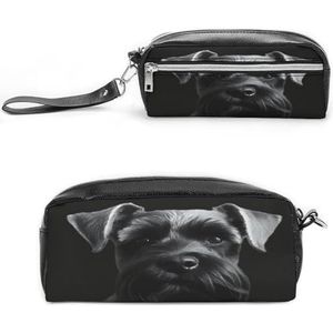 MNVTSKOP Zwarte Schnauzer Hond Make-up Tas Kleine Cosmetische Travel Case Draagbare Briefpapier Organizer voor Vrouwen Leraar