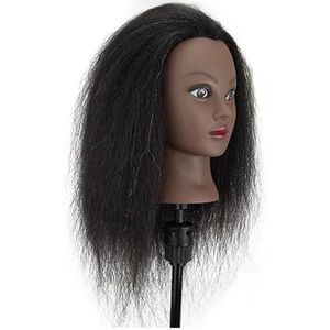 Afro-mannequinhoofden for het vlechten van Maniquí-haarpoppen, echte mensentrainingskapsalonmodel, natuurlijke haarverzorgingsset for vrouwen, pruiken(Only head 1)
