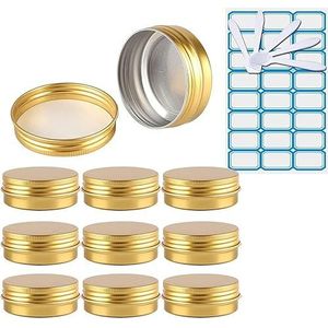 Reizen cosmetische containers, reisflessen potten, 10 stuks 30 ml lege roze ronde aluminium blikken potten met schroefdeksels cosmetica lippenbalsem containers potten met 5x lepel, 1x etiketten (kleur