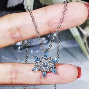 925 zilveren klassieke sneeuwvlok ring blauwe zirkoon bruiloft sieraden Set vrouwelijke Earring ketting Ring driedelige partij verjaardagscadeau