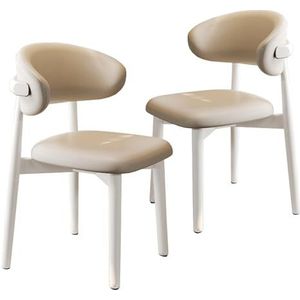 Maaltijd Stoelen Boerderijkeuken- en eetkamerstoelenset van 2, retro PU-leren eetkamerstoel met gebogen rugleuning en houten poten, crème(White Legs,2PCS)