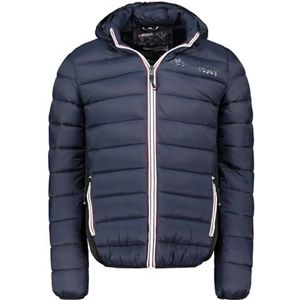 Geographical Norway BIKASH Donsjack voor heren, dik winterdonsjack met capuchon, waterdicht, warme jas, urban stijl, bescherming tegen grote kou, Marineblauw, L