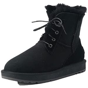 HJUGHPN Womens Laarzen Schapenvacht Suede Lederen Vrouwen Casual Korte Winter Sneeuwlaarzen Natuurlijke Schapenwol Bont Gevoerd Warme Schoenen Waterdicht, zwart, 37.5 EU