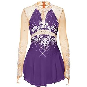 Nnnydjy Meisjes Kant Kunstschaatsen Prestaties Jurk Haak Vinger Lange Mouwen Gymnastiek Turnpakje Dames Handgemaakte Schaatsen Danswedstrijd Kleding Met Diamant,C,11_13Years