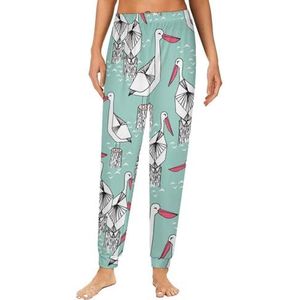Witte ooievaar vogel dames pyjama lounge broek elastische tailleband nachtkleding broek print