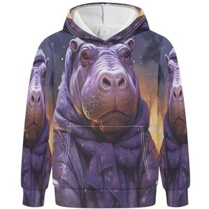 KAAVIYO Dierenkunst Nijlpaard Cool Hoodies Sweatshirts Atletische Hooded 3D Print Schattig voor Meisjes Jongens, Patroon, M