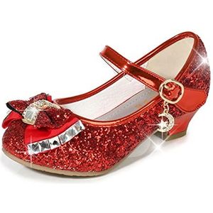 Kerst Schoenen Kinderen prinses schoenen for meisjes sandalen hoge hak glitter glanzende strass enfants vrouwelijke feestjurk schoenen Kerst Elf Schoenen (Color : Red, Size : 30)
