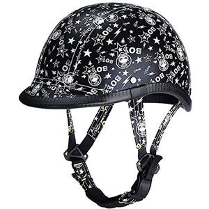 Motorhelm, Heren en Dames Retro Open Gezicht Halve Helm DOT Goedgekeurd Vintage Ademend Comfortabele Skull Cap Helm voor Scooter Cruiser Bromfiets Chopper Jet Style Helm Decoration