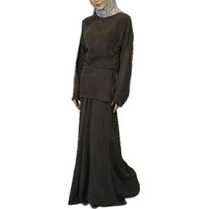 MLSHWUG Dames Casual Comfortabele Effen Kleur Top Met Bandjes En Lange Mouwen En Rok 2-Delige Set,Dark brown,3XL
