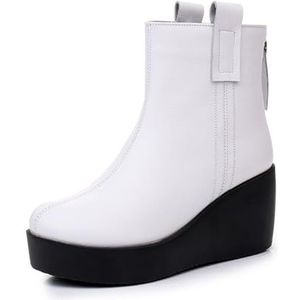 Women'S Genuine Leather Platform Wedges Ankle Boots Winter Fashion Round Toe Back Zip Vintage Snow Boots (Color : Beige velvet, Size : 41 EU)