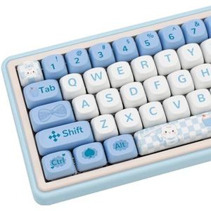 COOMICKEY PBT Keycaps, 144 blauwe toetsdoppen, schattige cartoon MOA toetsenset (Kawaii Dye sub) aangepaste toetsenset voor Gateron Kailh Cherry Mx-schakelaars, ANSI-indeling, mechanische aangepaste