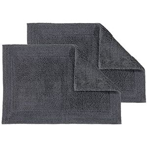 Badmat 60 x 90 cm antraciet - Badmat afwasbaar en omkeerbaar - Badmat rand - 100% katoen Badkamerkleed set van 2