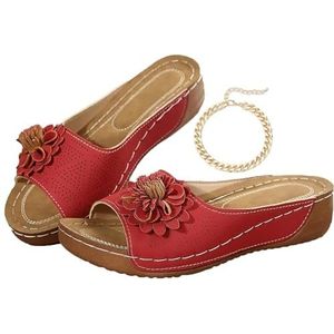 Comfortabele Antislip Effenkleurige Sandalen Met Open Teen En Sleehak For Dames For De Hele Dag Wandelen Casual Slipper Met Boogondersteuning(Red,45)