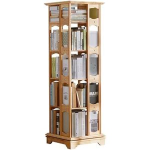 hoge boekenplank Staande boekenkast Hout 5-laags boekenplanken Stapelbare organizer Boekenplank Scandinavisch luxe displayrek 360° draaibare boekenplank perfecte weergave