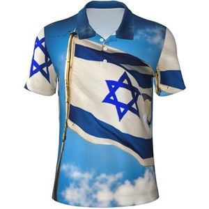 PPHGUT Israëlische Vlag Print Mannen Korte Mouw Comfort Polo Shirts Casual Dagelijks Outdoor Vakanties Sport Reizen, Zwart, S