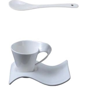 NERHWIVS Koffiekop wit porselein golvend koffiekopje delicate melk dessertmok speciaalvormige keramische espressobeker woondecoratie nieuwe mok (maat: 51-100 ml, kleur: 90 ml)
