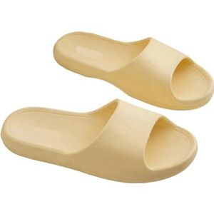 UBOHUZ Vrouwen Zomer Slippers Lichtgewicht Thuis Badkamer Platte Sandalen Paar Comfort Indoor Outdoor Douche Schoenen Voor Badkamer, Zwembad, Geel, 44/45 EU